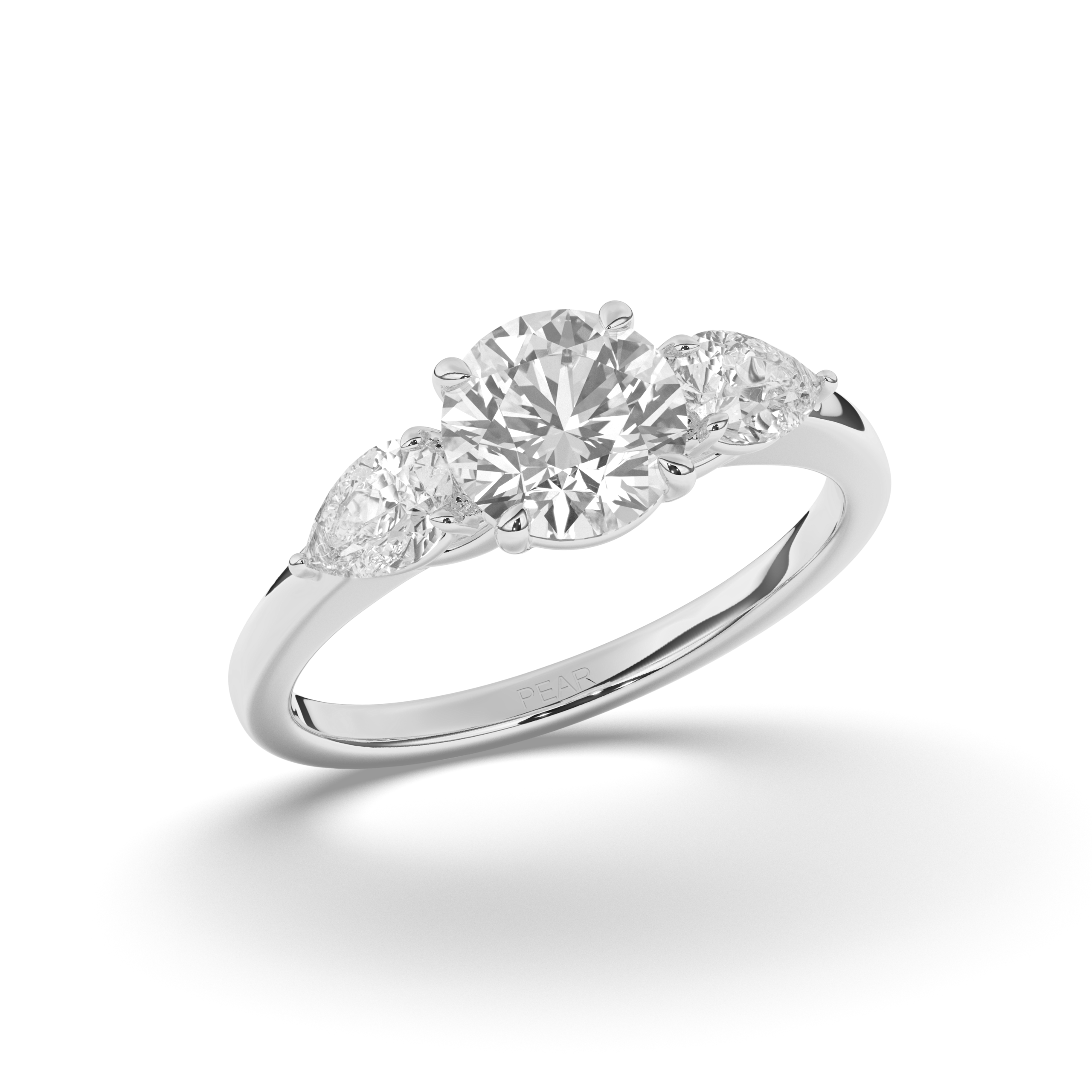 Three Stone Round & Pear Labgrown Diamond Ring - Pear Jewels